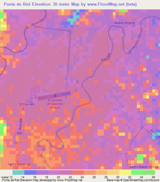 Punta de Riel,Costa Rica Elevation Map