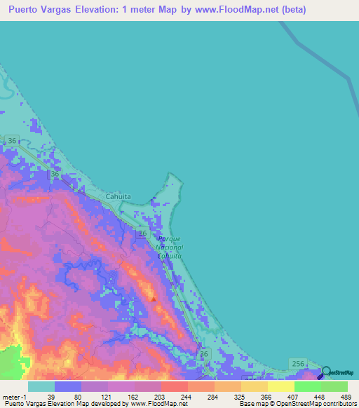 Puerto Vargas,Costa Rica Elevation Map