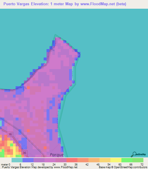 Puerto Vargas,Costa Rica Elevation Map