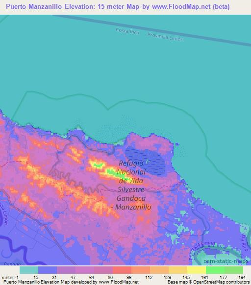 Puerto Manzanillo,Costa Rica Elevation Map