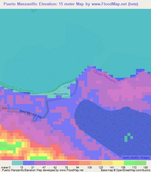 Puerto Manzanillo,Costa Rica Elevation Map