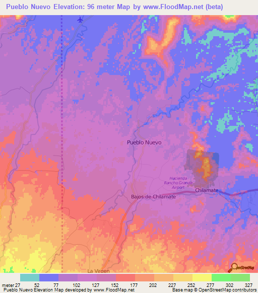 Pueblo Nuevo,Costa Rica Elevation Map