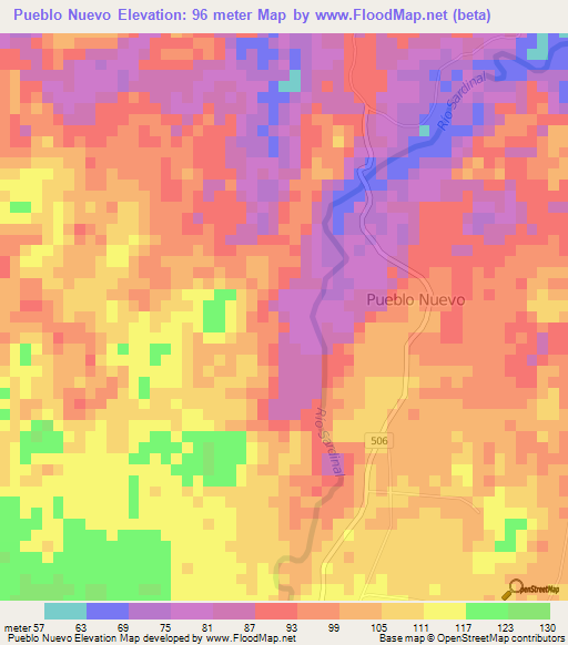 Pueblo Nuevo,Costa Rica Elevation Map