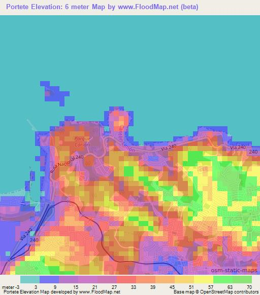 Portete,Costa Rica Elevation Map