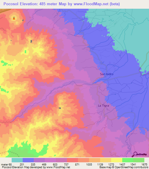 Pocosol,Costa Rica Elevation Map