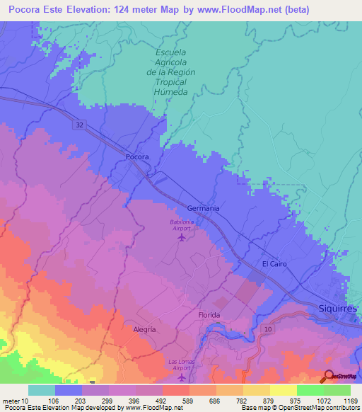 Pocora Este,Costa Rica Elevation Map
