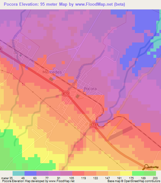 Pocora,Costa Rica Elevation Map
