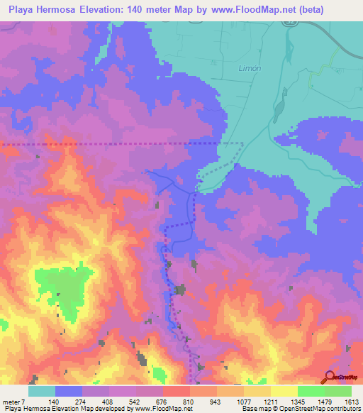 Playa Hermosa,Costa Rica Elevation Map