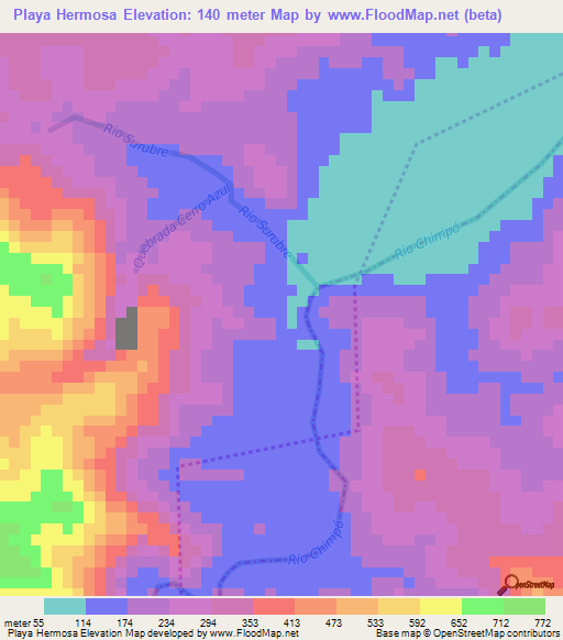 Playa Hermosa,Costa Rica Elevation Map
