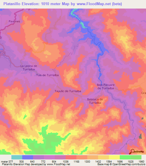 Platanillo,Costa Rica Elevation Map