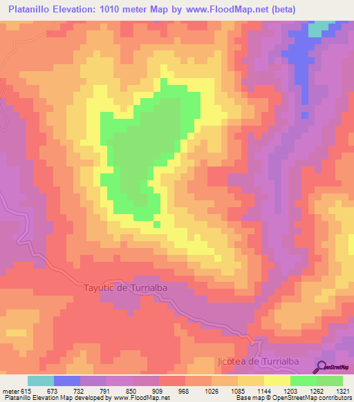 Platanillo,Costa Rica Elevation Map