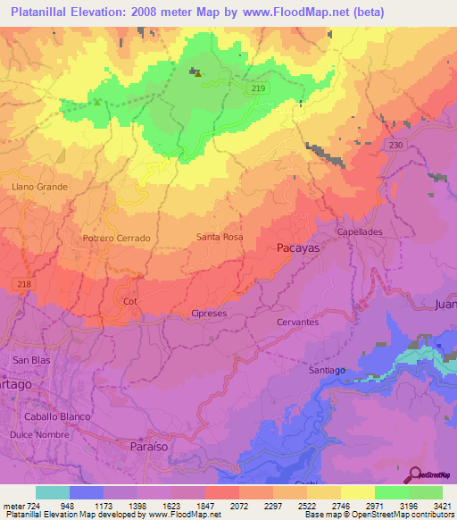 Platanillal,Costa Rica Elevation Map
