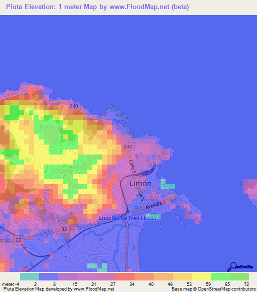 Piuta,Costa Rica Elevation Map