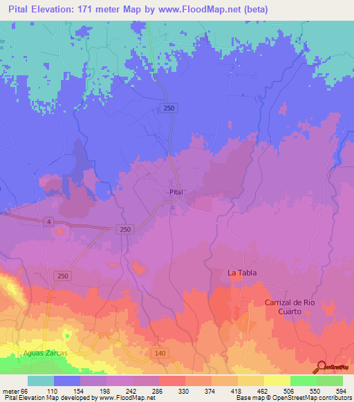 Pital,Costa Rica Elevation Map