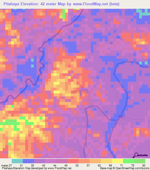 Pitahaya,Costa Rica Elevation Map