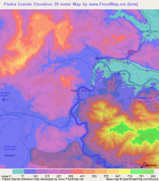 Piedra Grande,Costa Rica Elevation Map