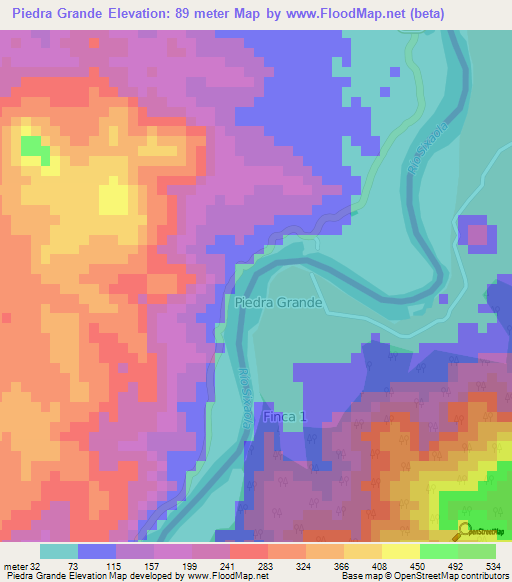 Piedra Grande,Costa Rica Elevation Map