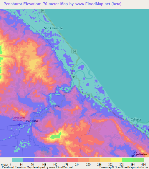 Penshurst,Costa Rica Elevation Map