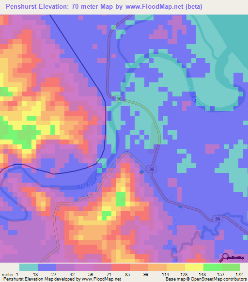 Penshurst,Costa Rica Elevation Map
