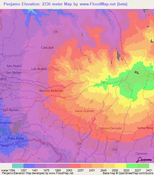 Penjamo,Costa Rica Elevation Map