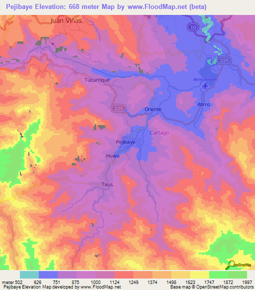 Pejibaye,Costa Rica Elevation Map