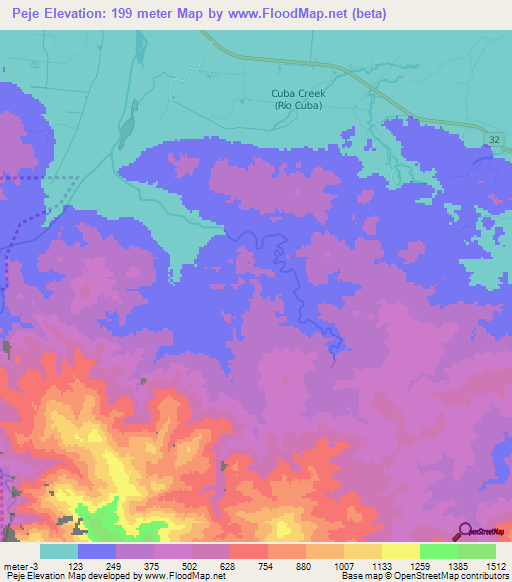 Peje,Costa Rica Elevation Map