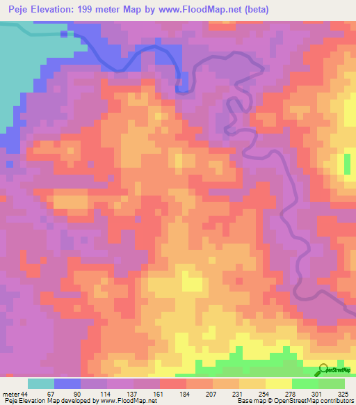 Peje,Costa Rica Elevation Map
