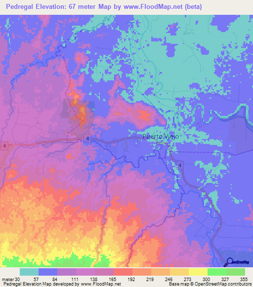 Pedregal,Costa Rica Elevation Map