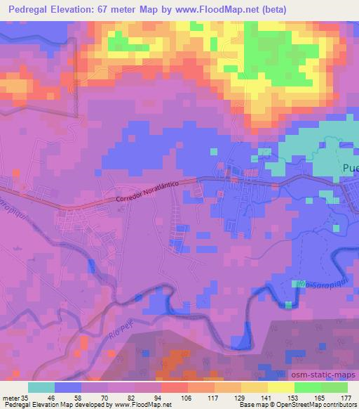 Pedregal,Costa Rica Elevation Map