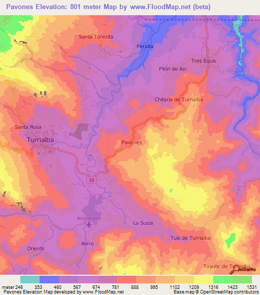 Pavones,Costa Rica Elevation Map