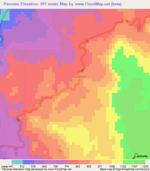 Pavones,Costa Rica Elevation Map