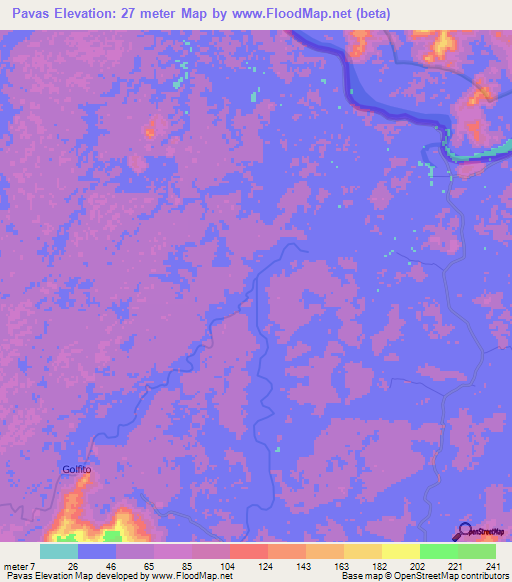 Pavas,Costa Rica Elevation Map