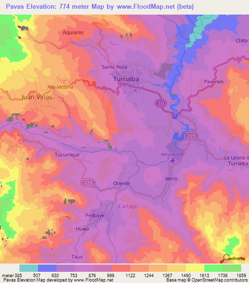 Pavas,Costa Rica Elevation Map