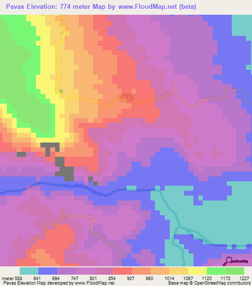 Pavas,Costa Rica Elevation Map