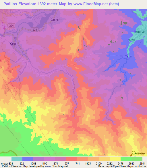 Patillos,Costa Rica Elevation Map