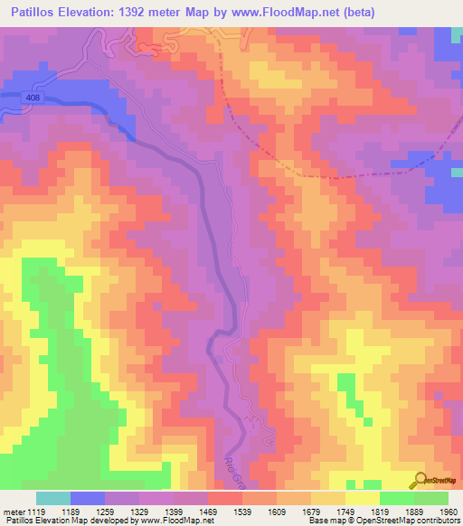 Patillos,Costa Rica Elevation Map