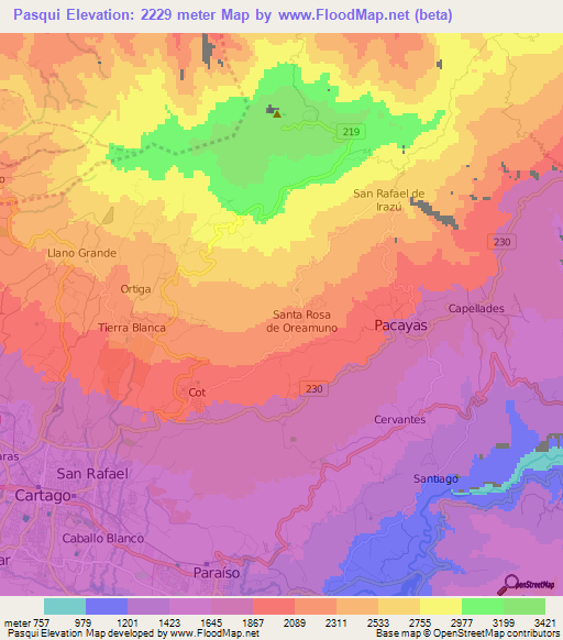 Pasqui,Costa Rica Elevation Map