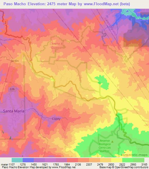 Paso Macho,Costa Rica Elevation Map