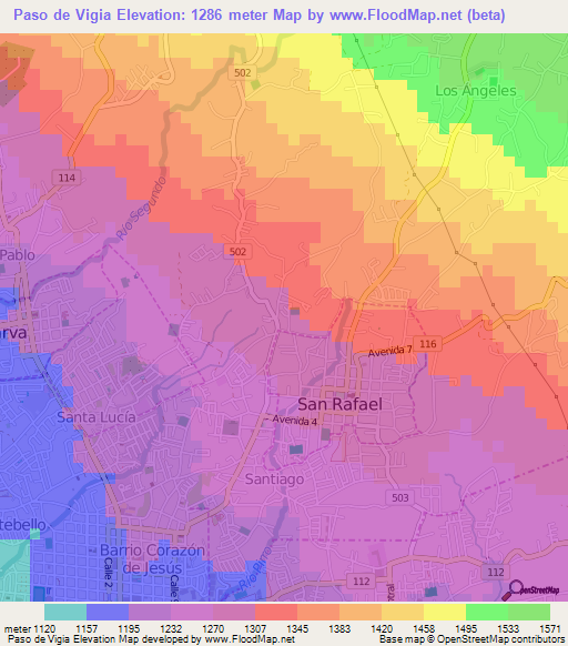 Paso de Vigia,Costa Rica Elevation Map