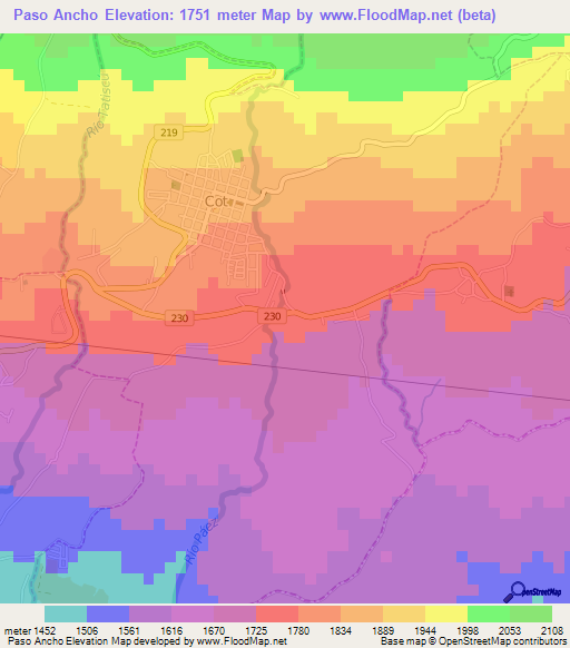 Paso Ancho,Costa Rica Elevation Map