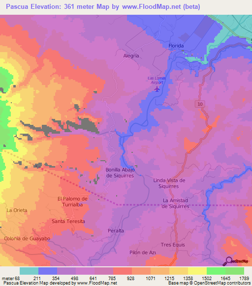 Pascua,Costa Rica Elevation Map