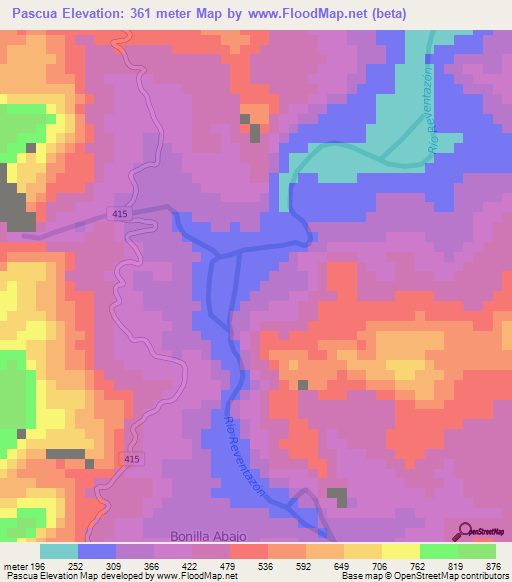 Pascua,Costa Rica Elevation Map