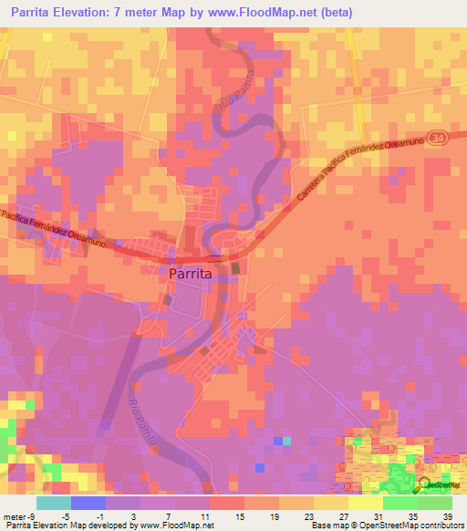 Parrita,Costa Rica Elevation Map