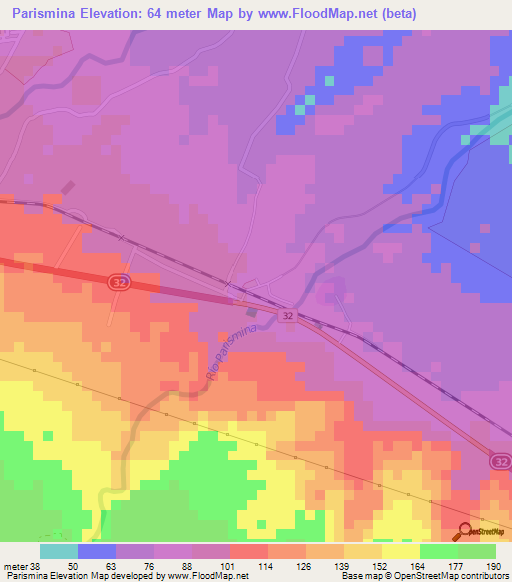Parismina,Costa Rica Elevation Map