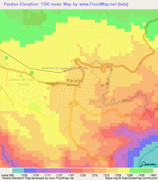 Paraiso,Costa Rica Elevation Map