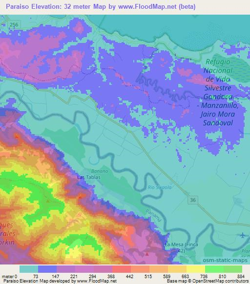Paraiso,Costa Rica Elevation Map