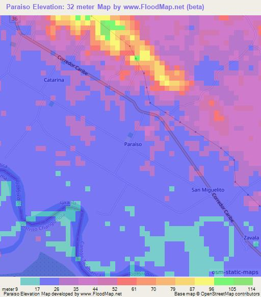 Paraiso,Costa Rica Elevation Map
