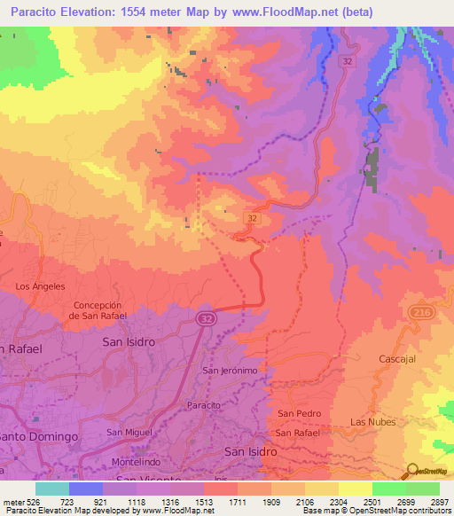 Paracito,Costa Rica Elevation Map