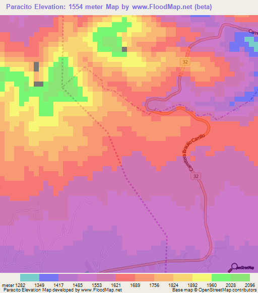 Paracito,Costa Rica Elevation Map
