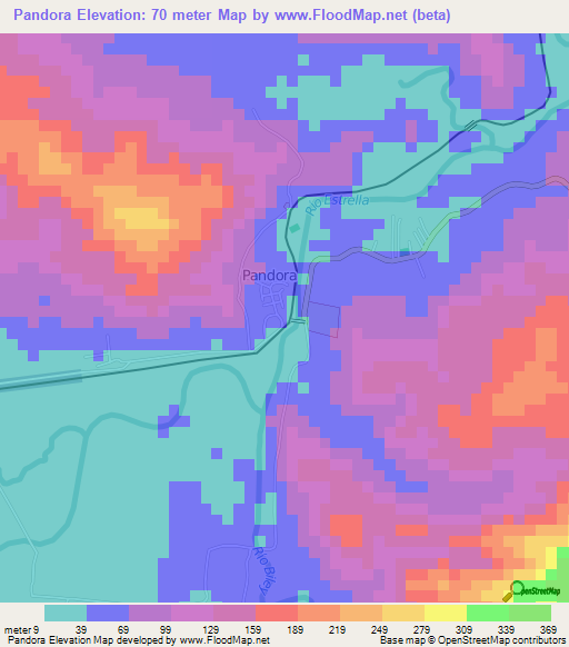 Pandora,Costa Rica Elevation Map